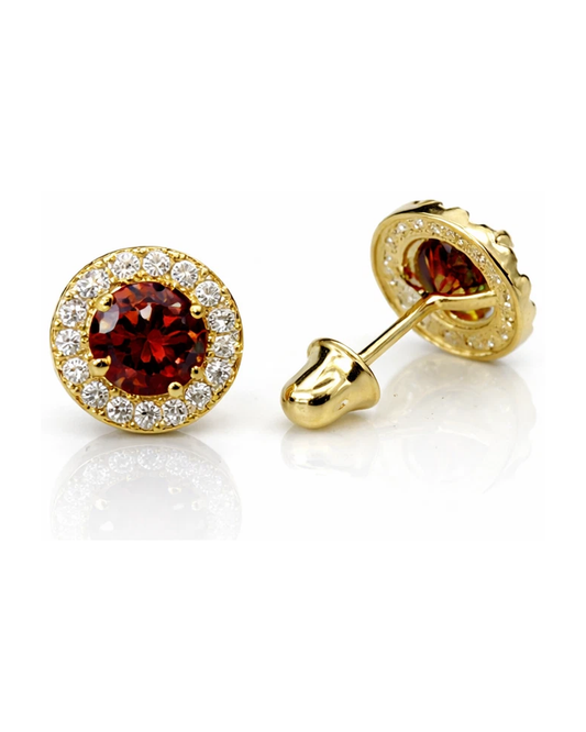 14K Yellow Gold Halo CZ Stud Earrings with Screw Back