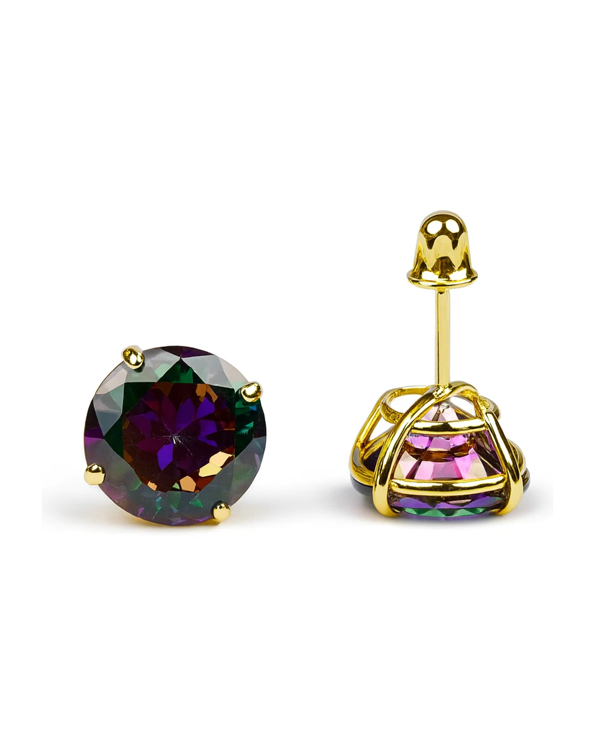 14K Yellow Gold Mystic Topaz CZ Stud Earrings with Screw Back - 3mm to 8mm