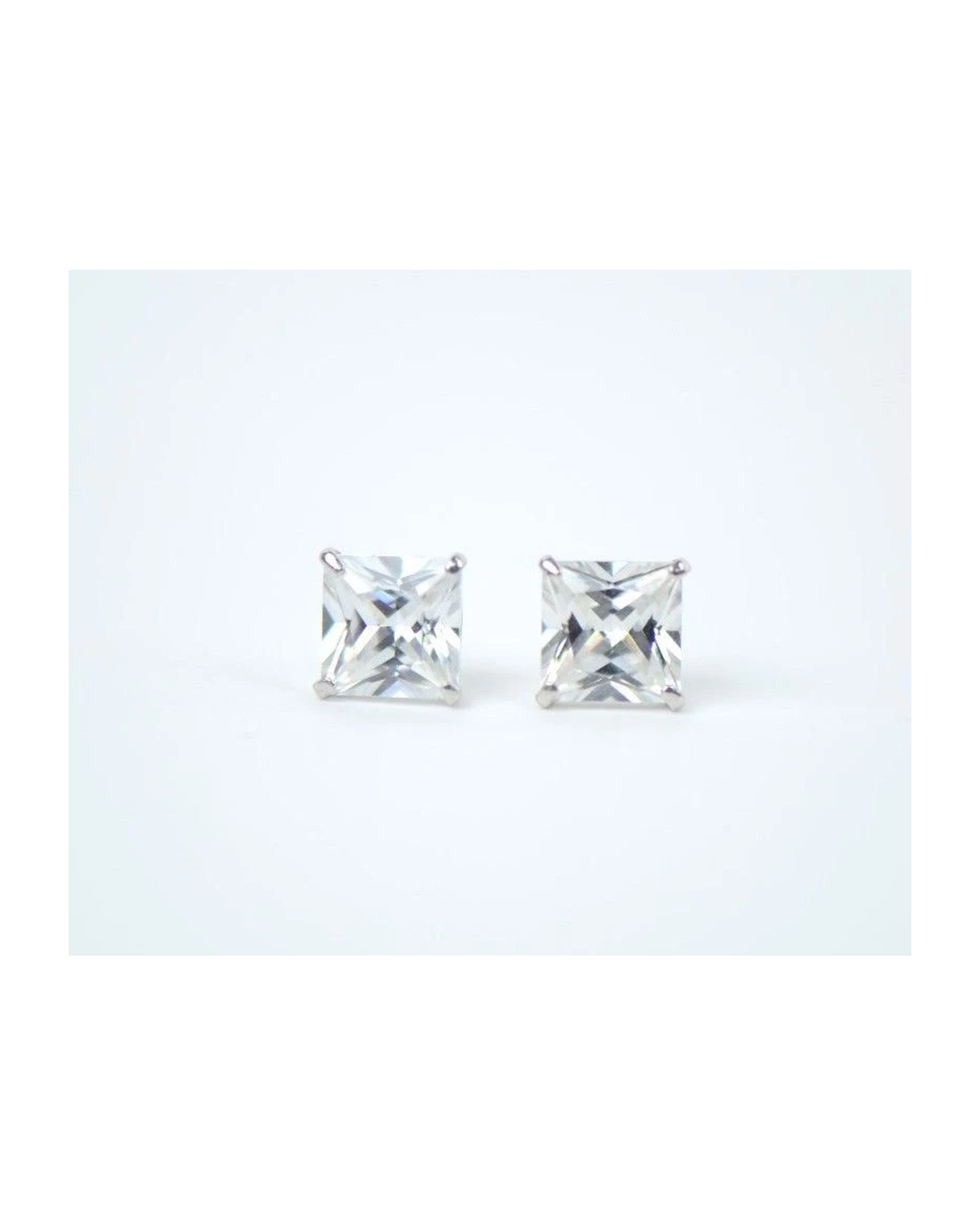 14K White Gold Square Princess Cut CZ Stud Earrings with Screw Back - 3mm to 7mm