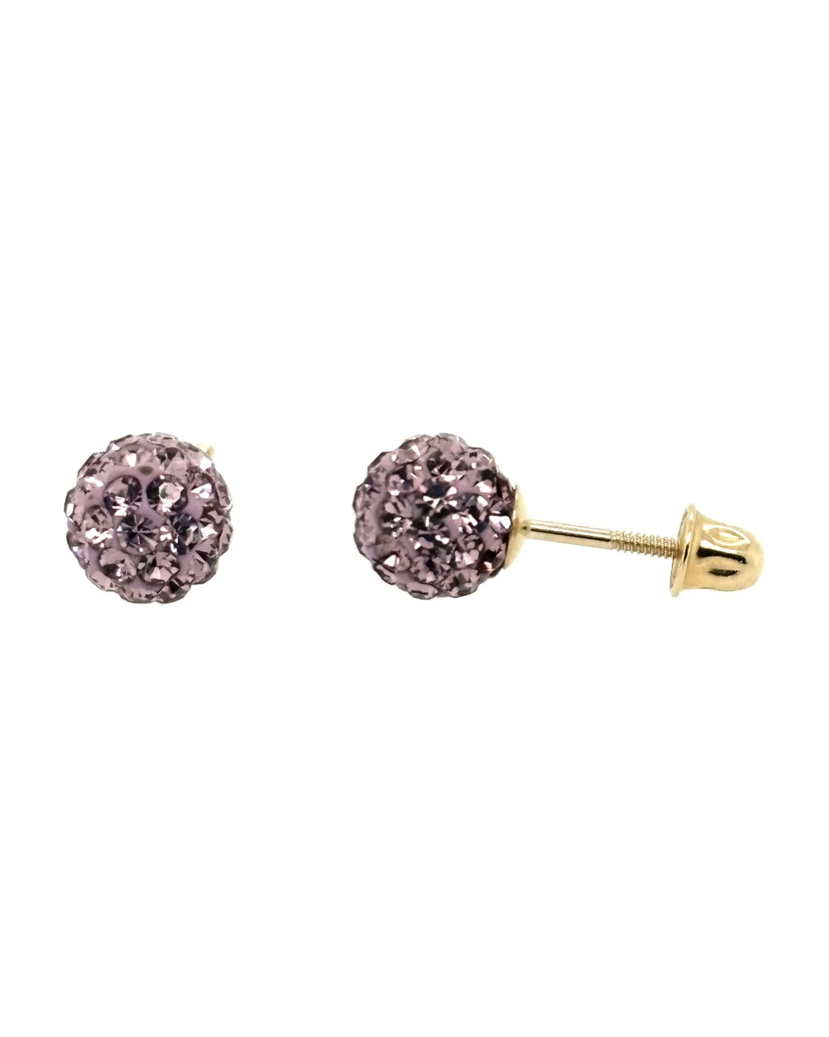 14K Yellow Gold Round Crystal Ball Stud Earrings with Screw Back - 10mm