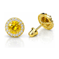 14K Yellow Gold Halo CZ Stud Earrings with Screw Back