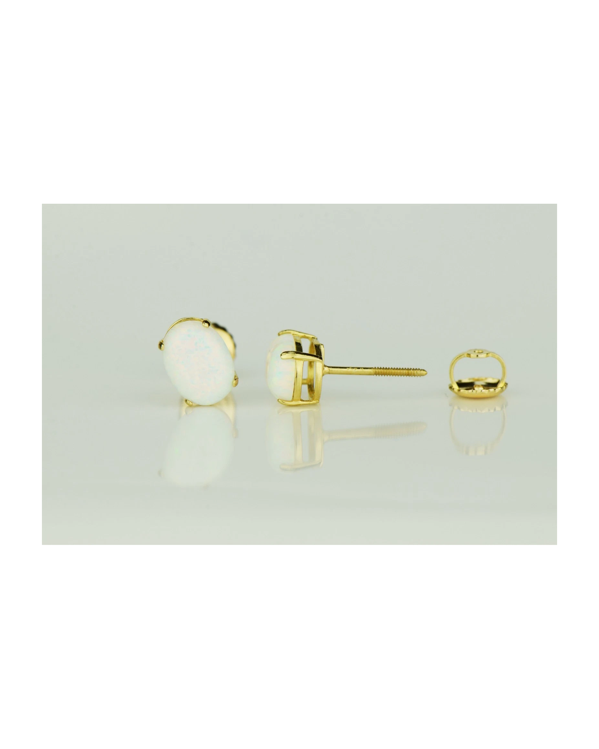 14K Yellow and White Gold Oval Opal Stud Earrings with Screw Back