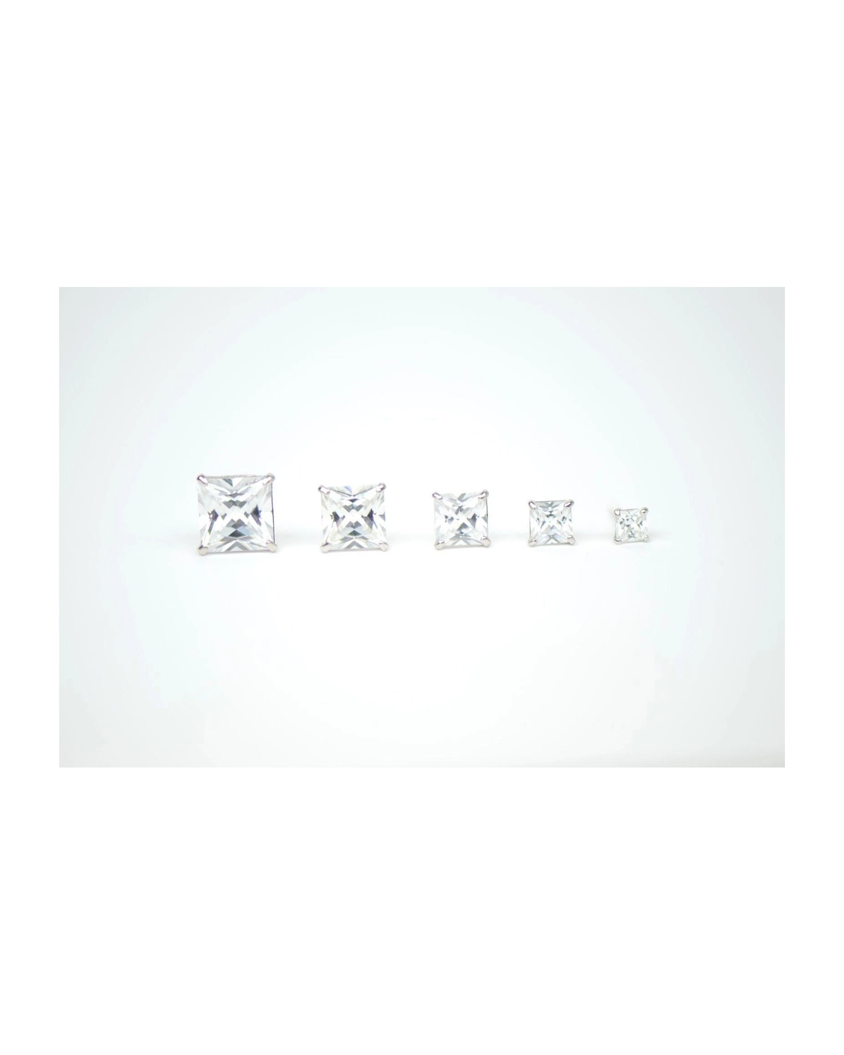 14K White Gold Square Princess Cut CZ Stud Earrings with Screw Back - 3mm to 7mm