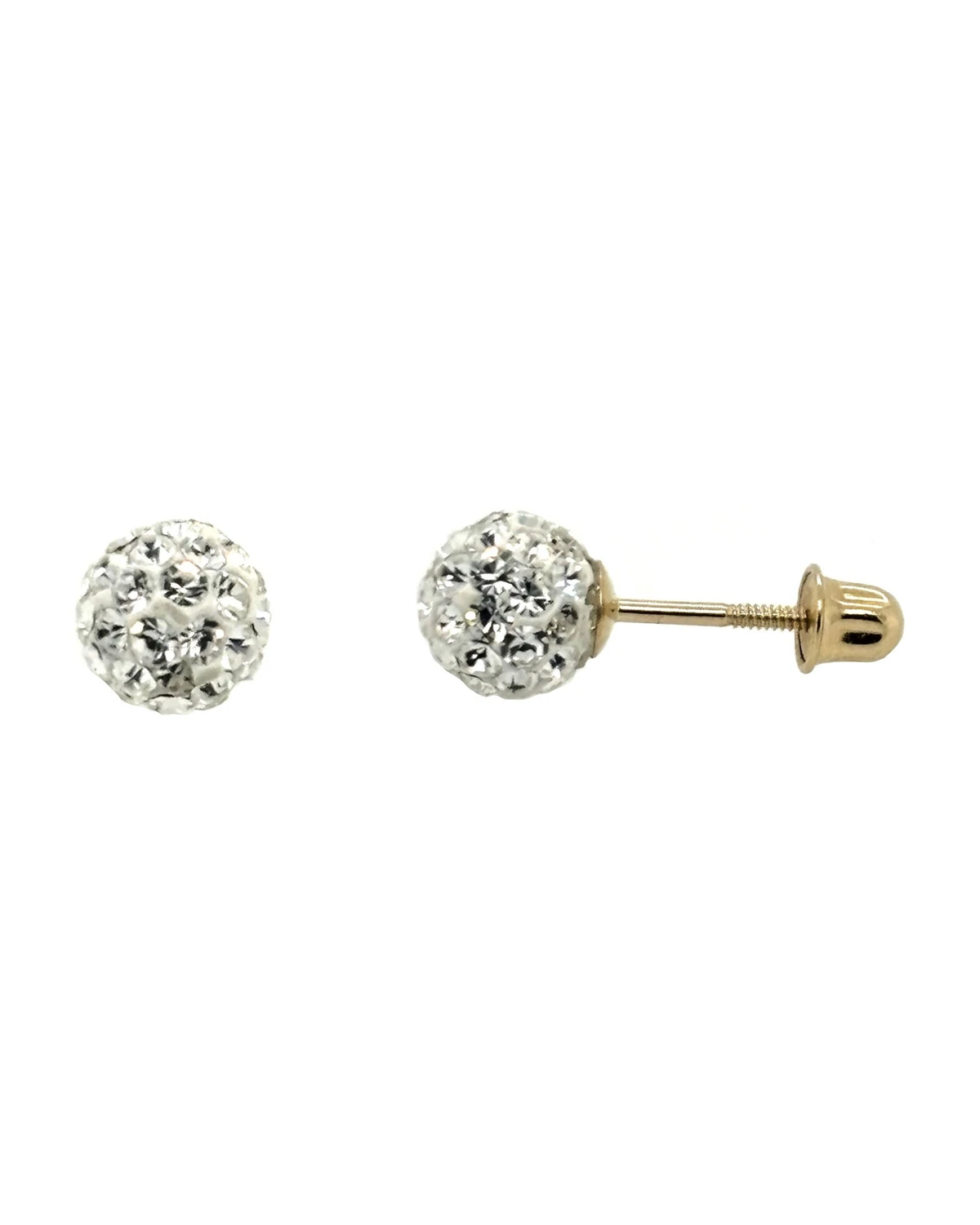 14K Yellow Gold Round Crystal Ball Stud Earrings with Screw Back - 10mm