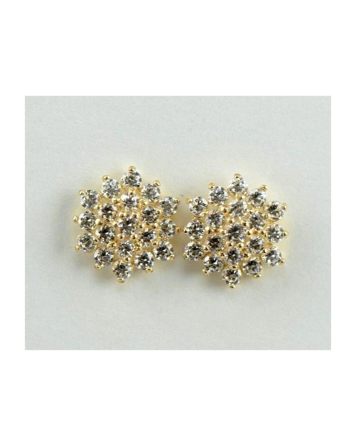14K Yellow Gold Flower CZ Stud Earrings with Screw Back