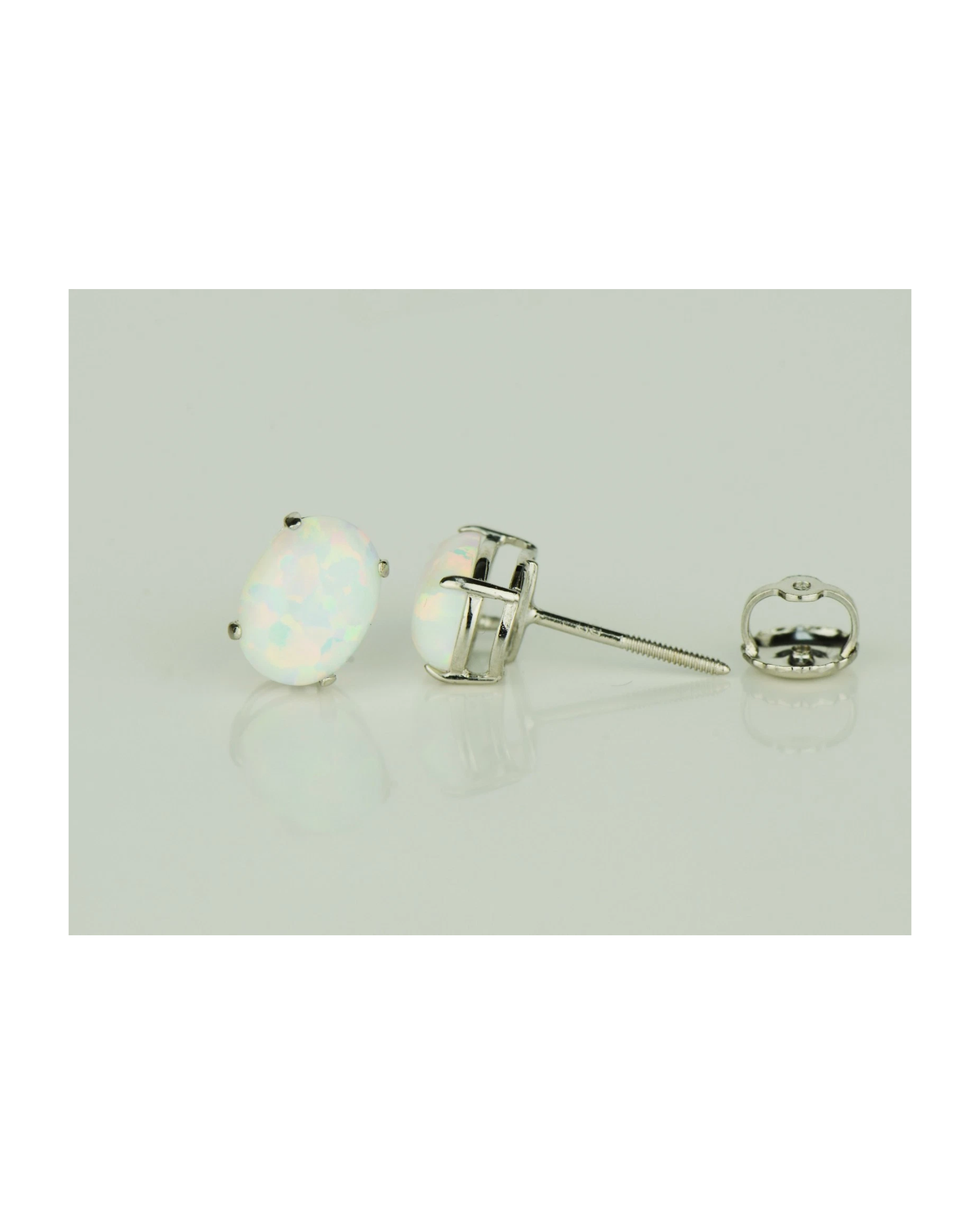 14K Yellow and White Gold Oval Opal Stud Earrings with Screw Back
