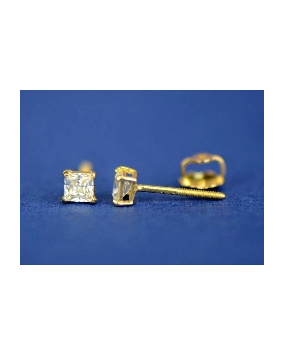 14K Yellow Gold Square CZ Stud Earrings with Screw Back - 3x3mm to 10x10mm