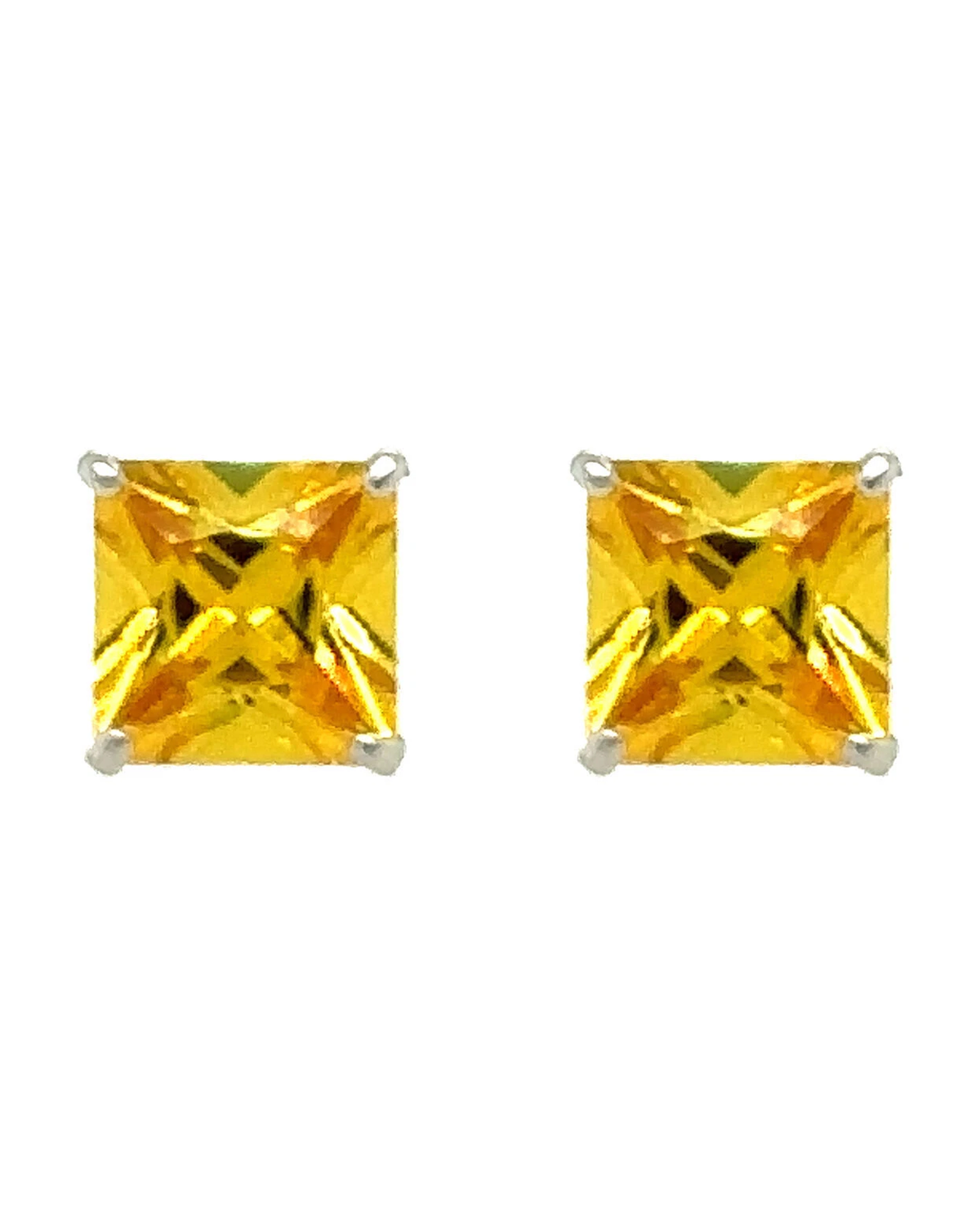 14K Yellow Gold Square Princess Cut CZ Birthstone Stud Earrings with Screw Back - 3mm to 7mm