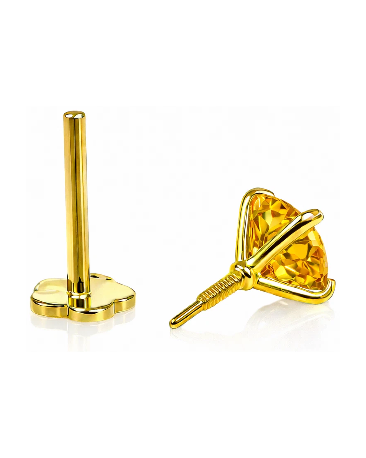 14K Yellow Gold CZ Birthstone Cartilage Barbell Earring with Screw Back - 2mm to 4mm