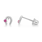 14K Yellow and White Gold Horseshoe CZ Stud Earrings with Screw Back - Clear, Pink and Ruby
