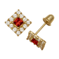 14K Yellow and White Gold CZ Birthstone Stud Earrings with Screw Back
