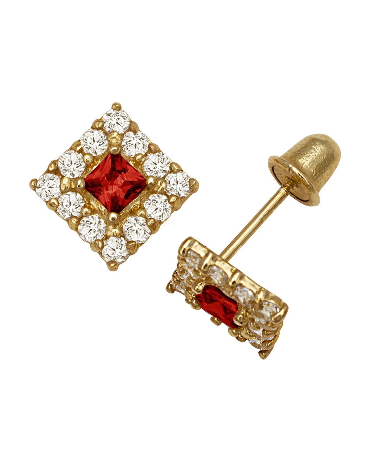14K Yellow and White Gold CZ Birthstone Stud Earrings with Screw Back
