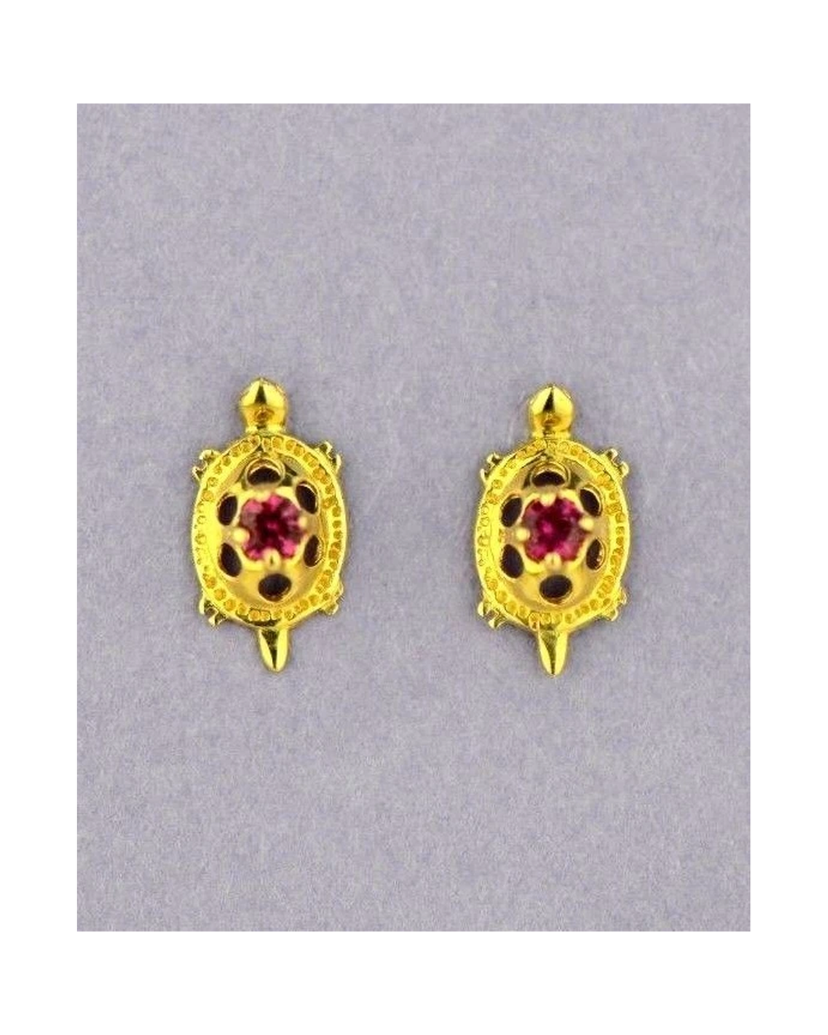 14K Yellow Gold Turtle CZ Stud Earrings with Screw Back