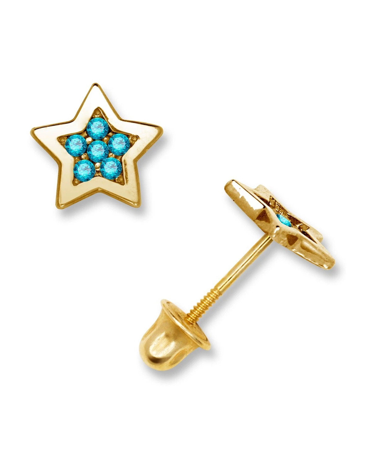 14K Yellow Gold Star CZ Stud Earrings with Screw Back
