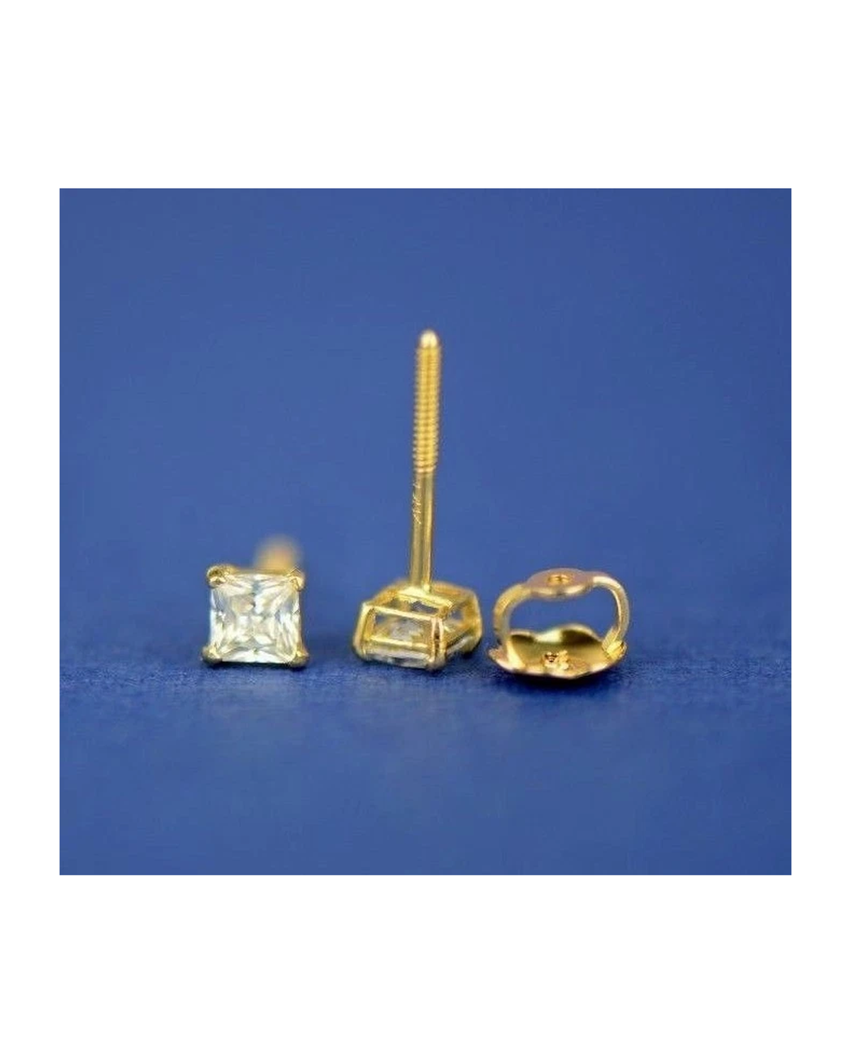 14K Yellow Gold Square CZ Stud Earrings with Screw Back - 3x3mm to 10x10mm