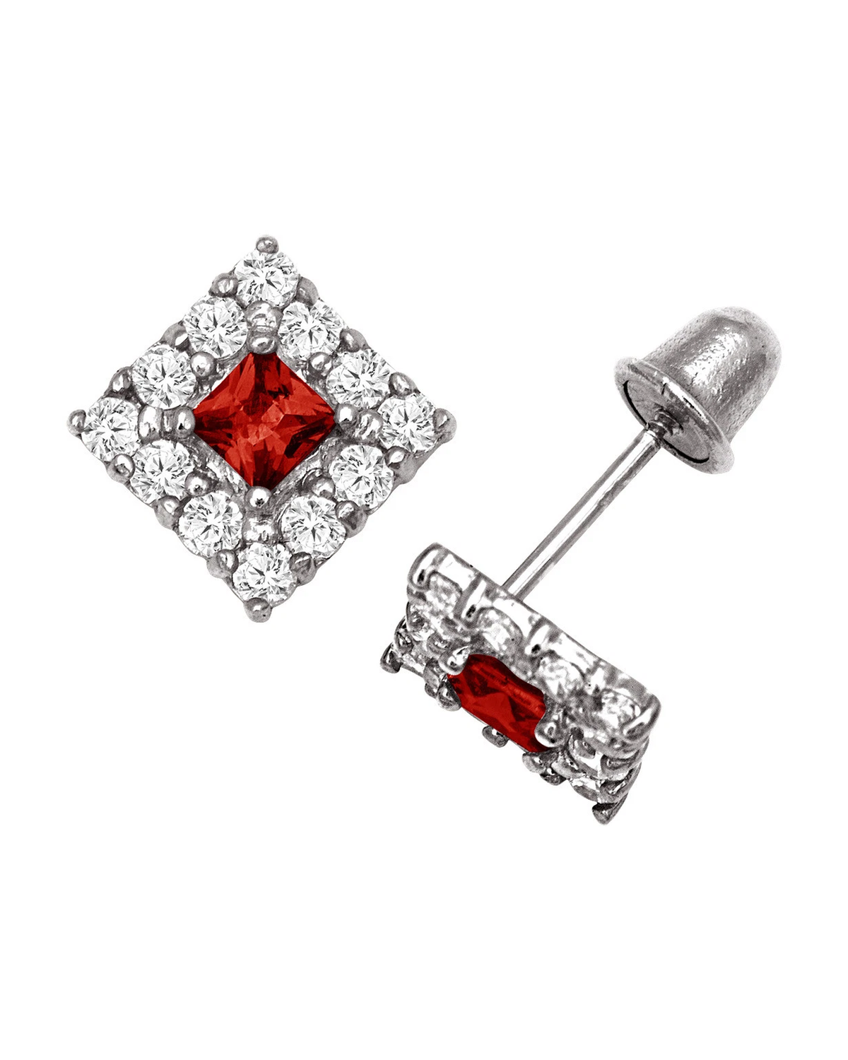 14K Yellow and White Gold CZ Birthstone Stud Earrings with Screw Back