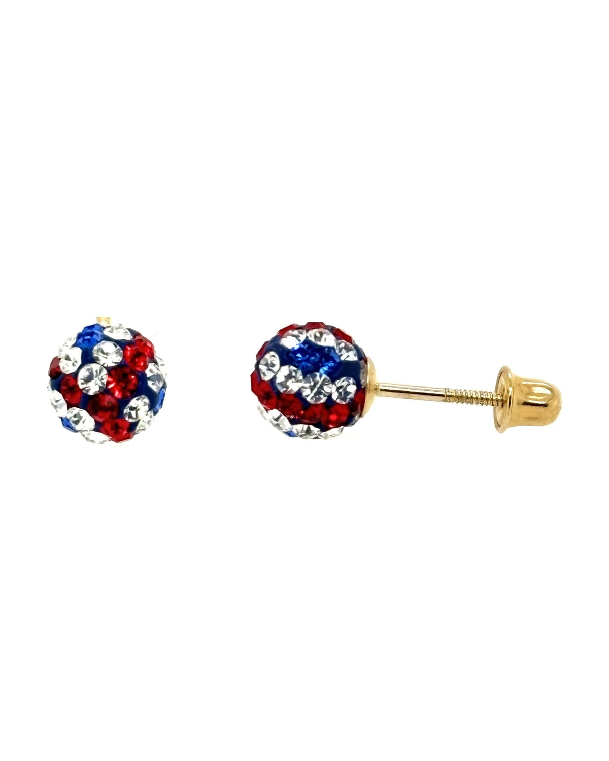 14K Yellow Gold Round Crystal Ball Stud Earrings with Screw Back - 10mm