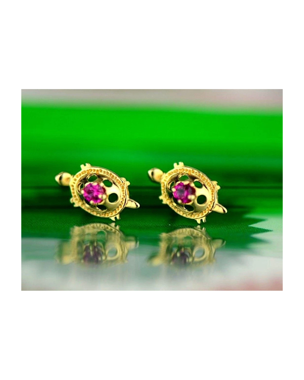 14K Yellow Gold Turtle CZ Stud Earrings with Screw Back
