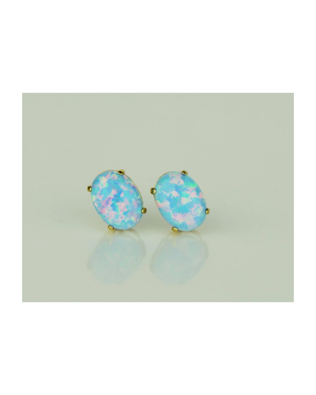 14K Yellow and White Gold Oval Opal Stud Earrings with Screw Back