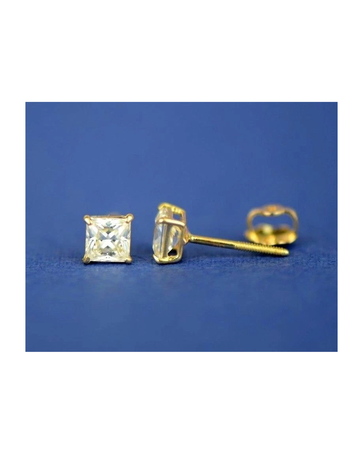 14K Yellow Gold Square CZ Stud Earrings with Screw Back - 3x3mm to 10x10mm