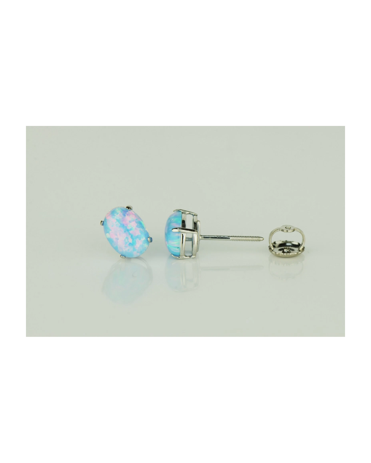14K Yellow and White Gold Oval Opal Stud Earrings with Screw Back