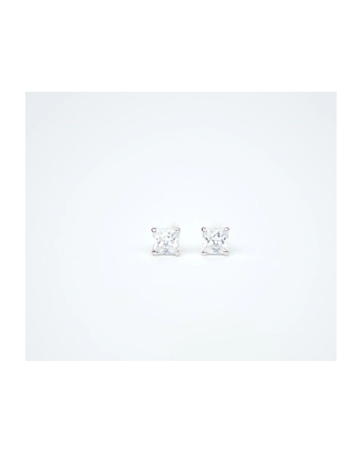 14K White Gold Square Princess Cut CZ Stud Earrings with Screw Back - 3mm to 7mm