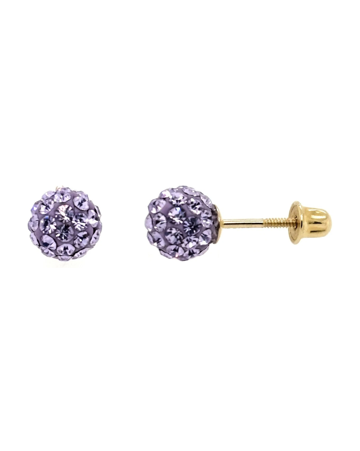 14K Yellow Gold Round Crystal Ball Stud Earrings with Screw Back - 10mm
