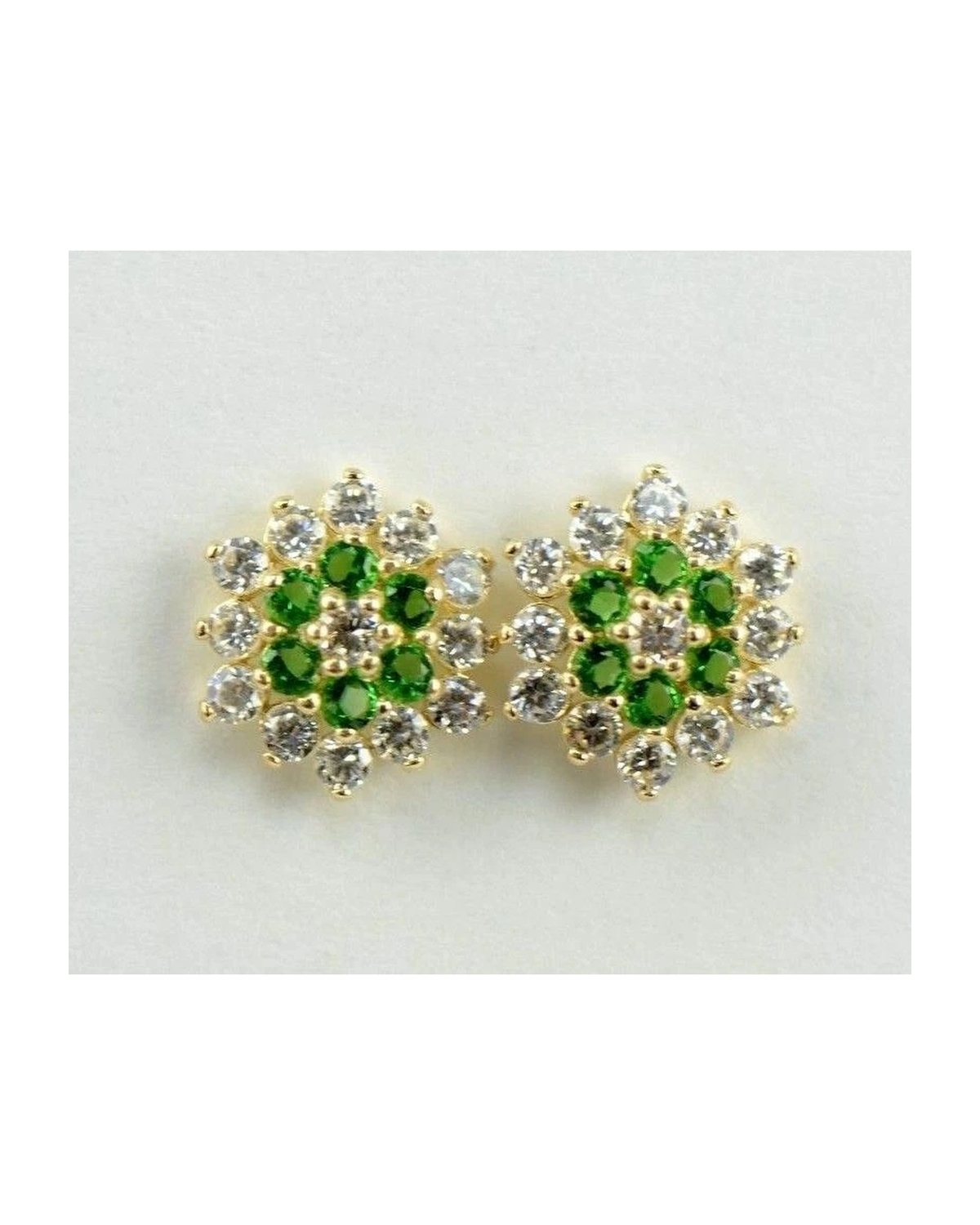 14K Yellow Gold Flower CZ Stud Earrings with Screw Back