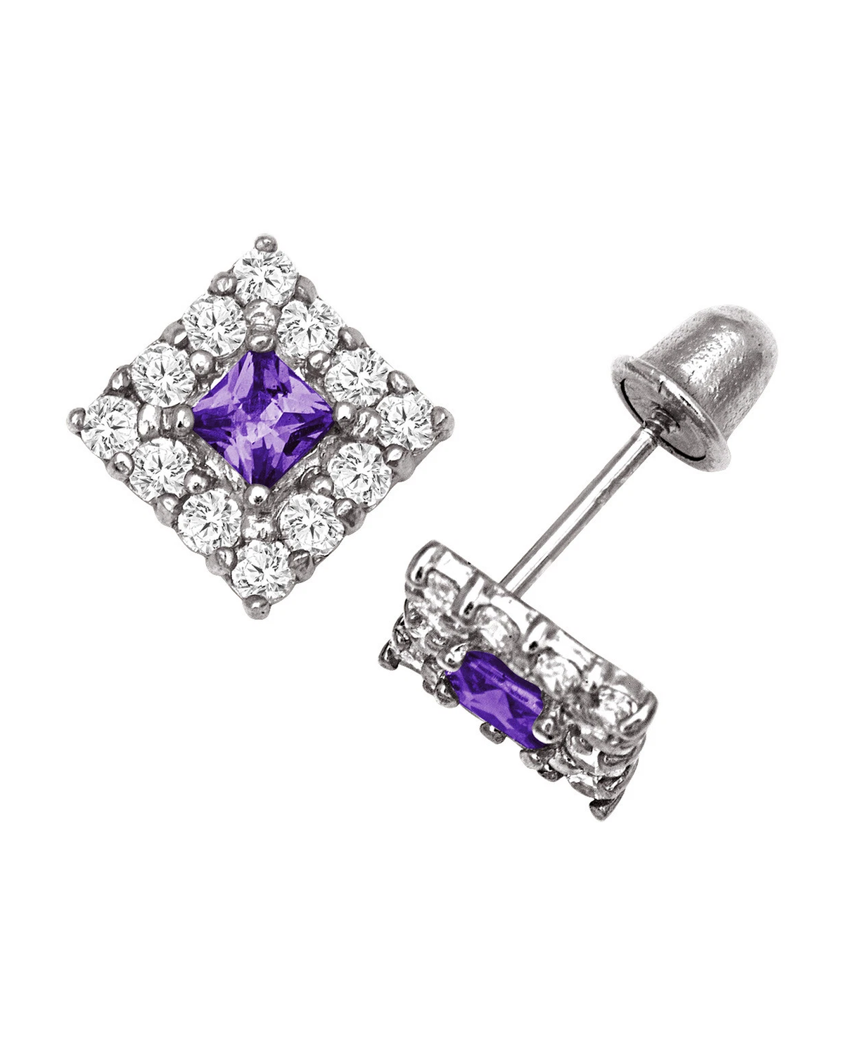 14K Yellow and White Gold CZ Birthstone Stud Earrings with Screw Back