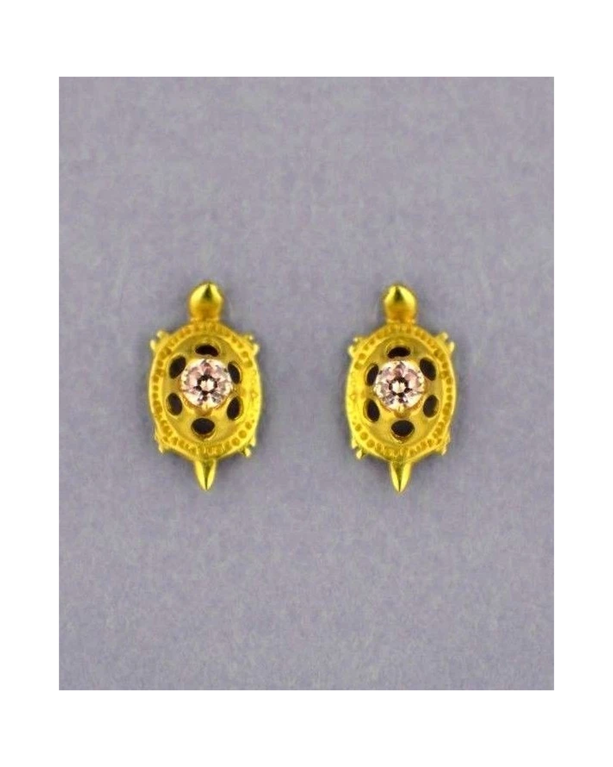 14K Yellow Gold Turtle CZ Stud Earrings with Screw Back