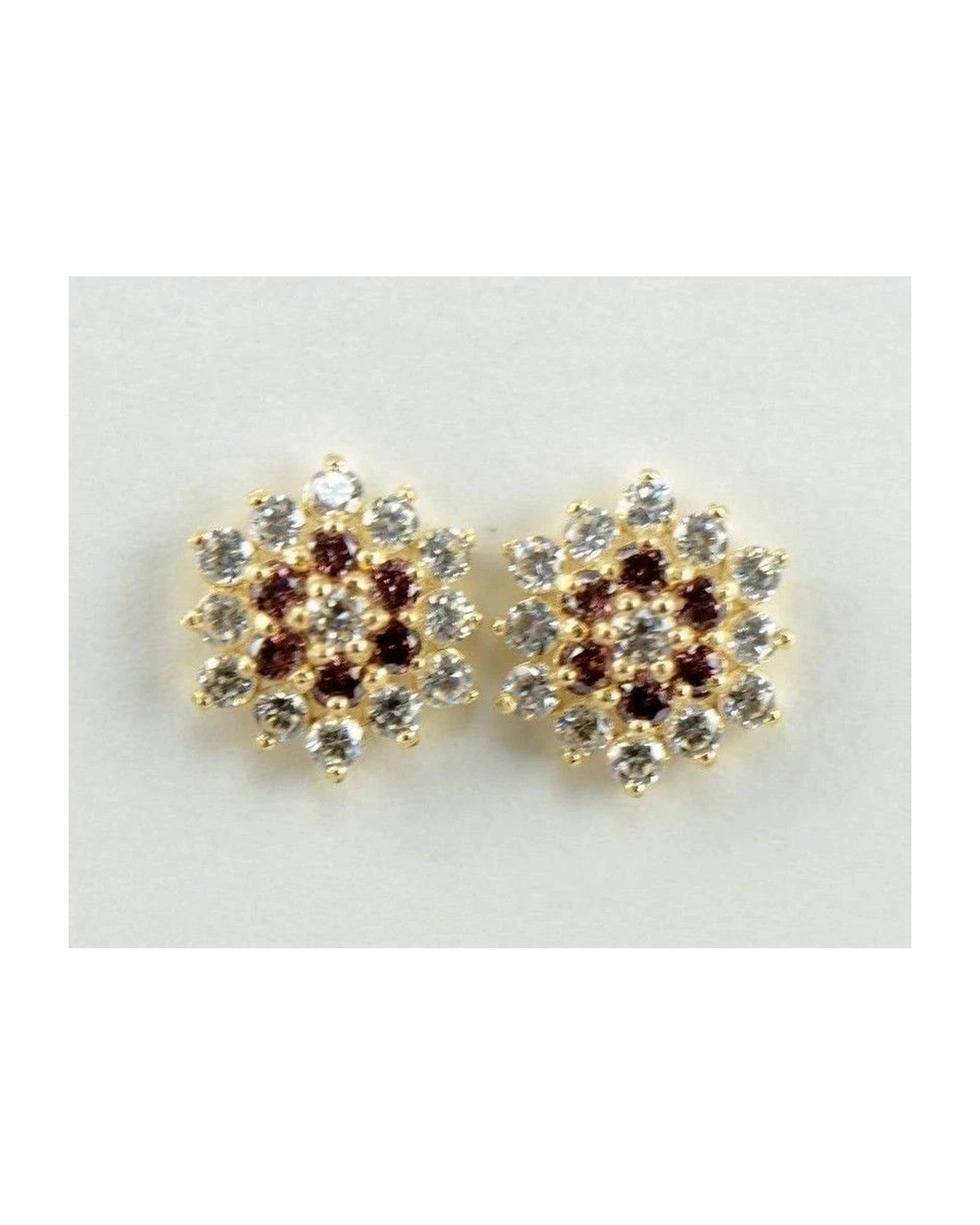 14K Yellow Gold Flower CZ Stud Earrings with Screw Back