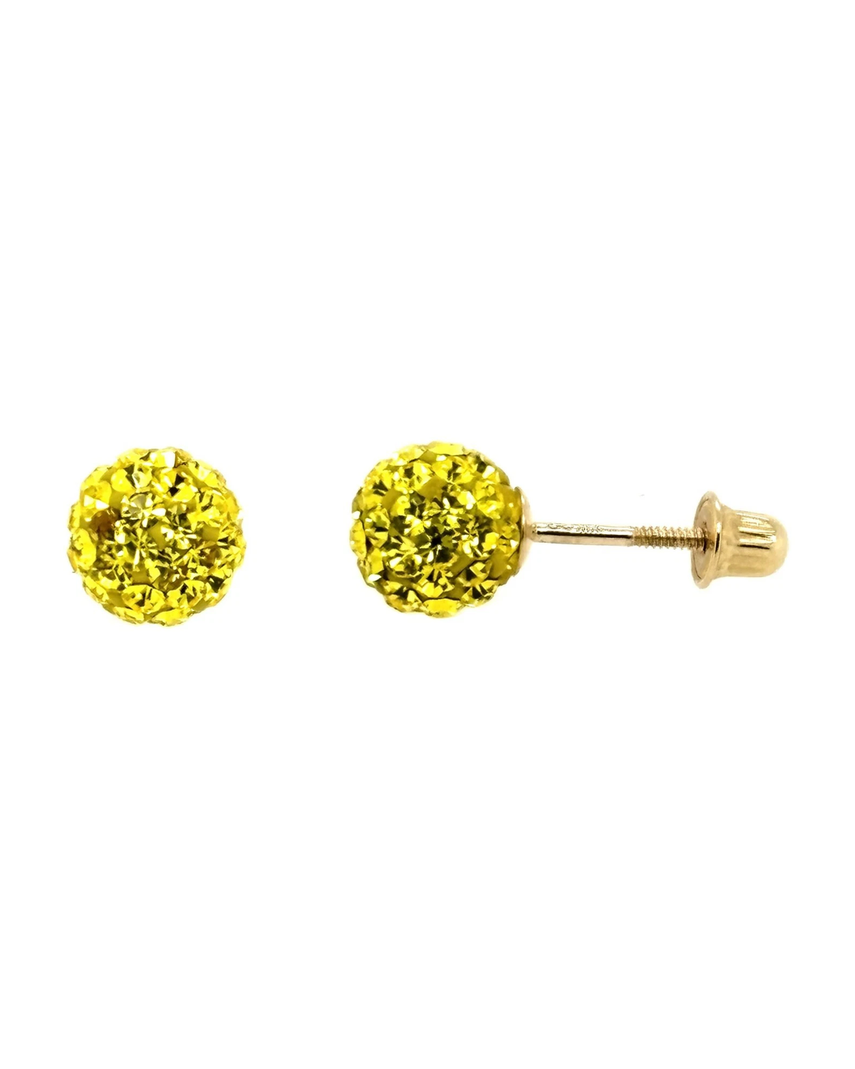 14K Yellow Gold Round Crystal Ball Stud Earrings with Screw Back - 10mm