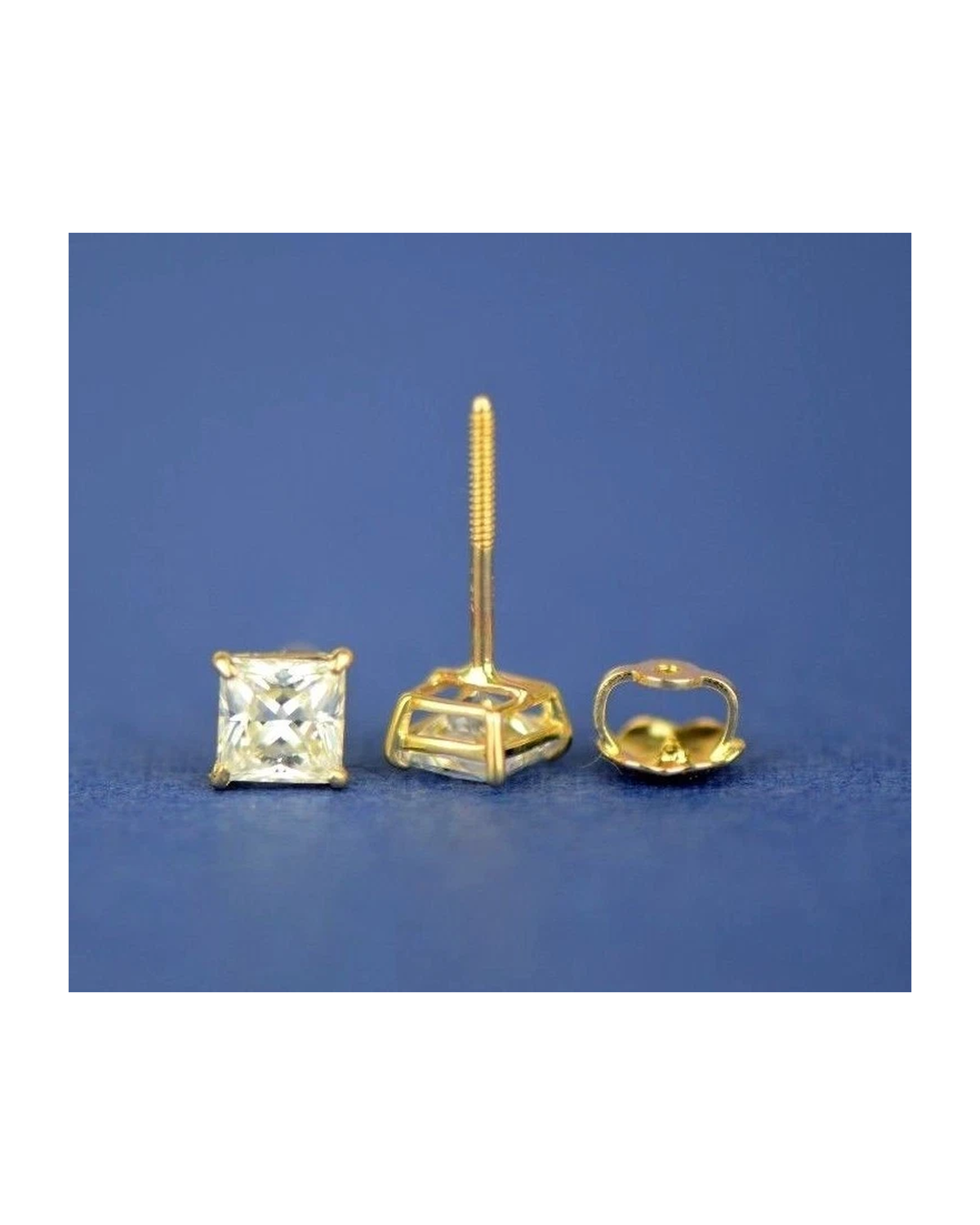 14K Yellow Gold Square CZ Stud Earrings with Screw Back - 3x3mm to 10x10mm