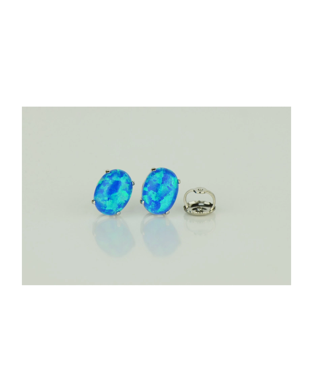14K Yellow and White Gold Oval Opal Stud Earrings with Screw Back