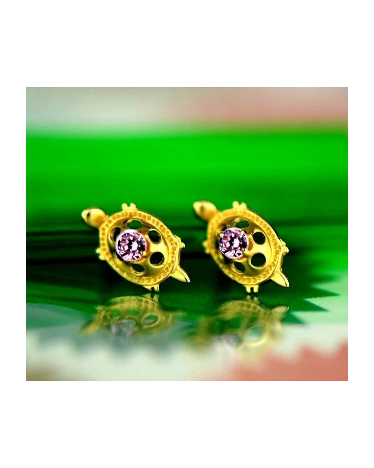 14K Yellow Gold Turtle CZ Stud Earrings with Screw Back