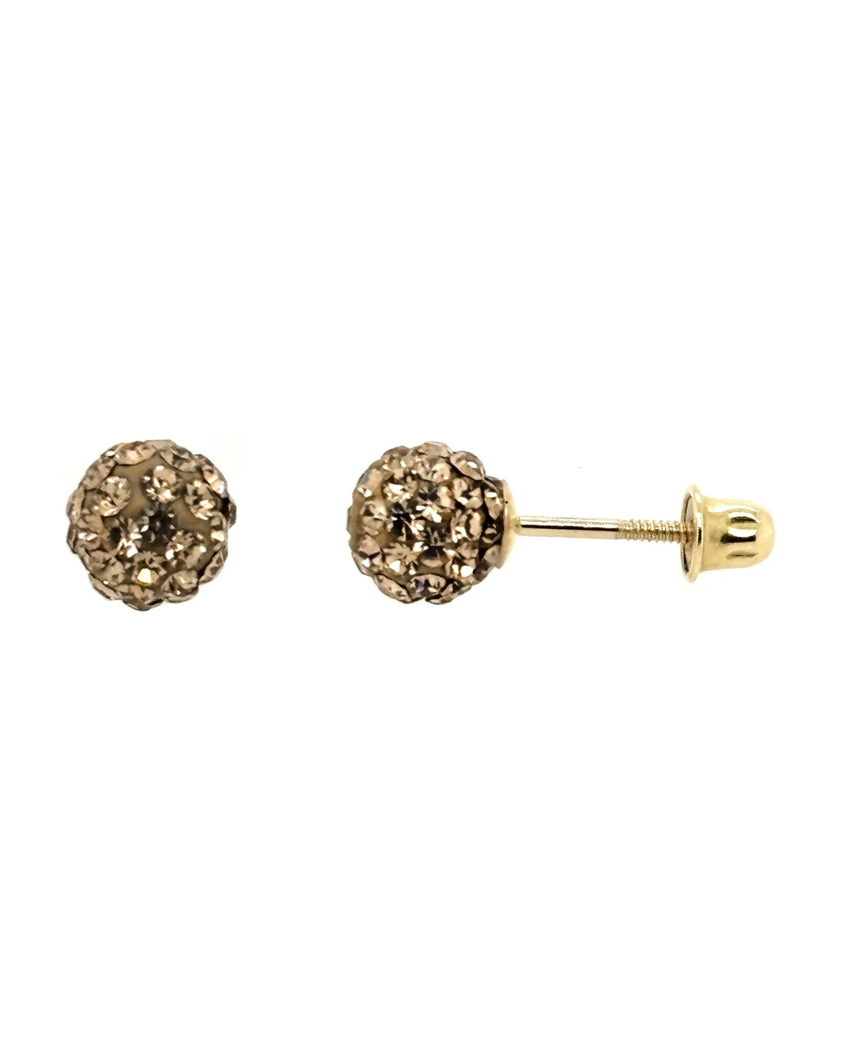 14K Yellow Gold Round Crystal Ball Stud Earrings with Screw Back - 10mm