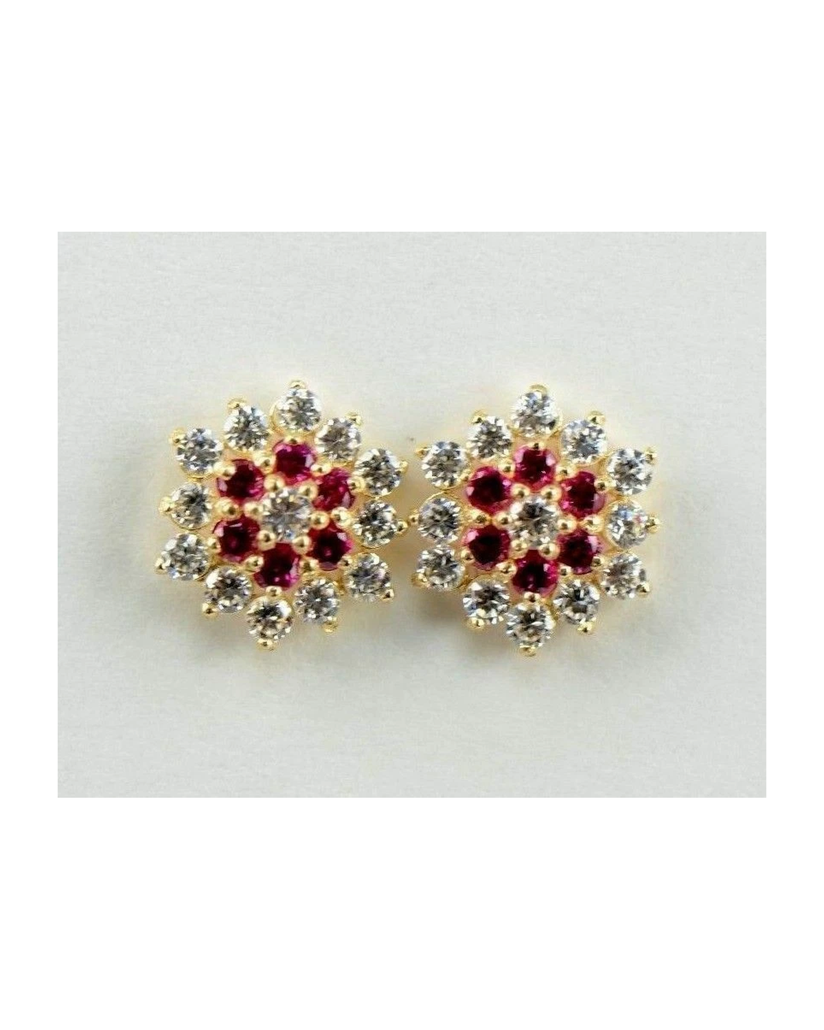 14K Yellow Gold Flower CZ Stud Earrings with Screw Back