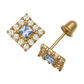 14K Yellow and White Gold CZ Birthstone Stud Earrings with Screw Back