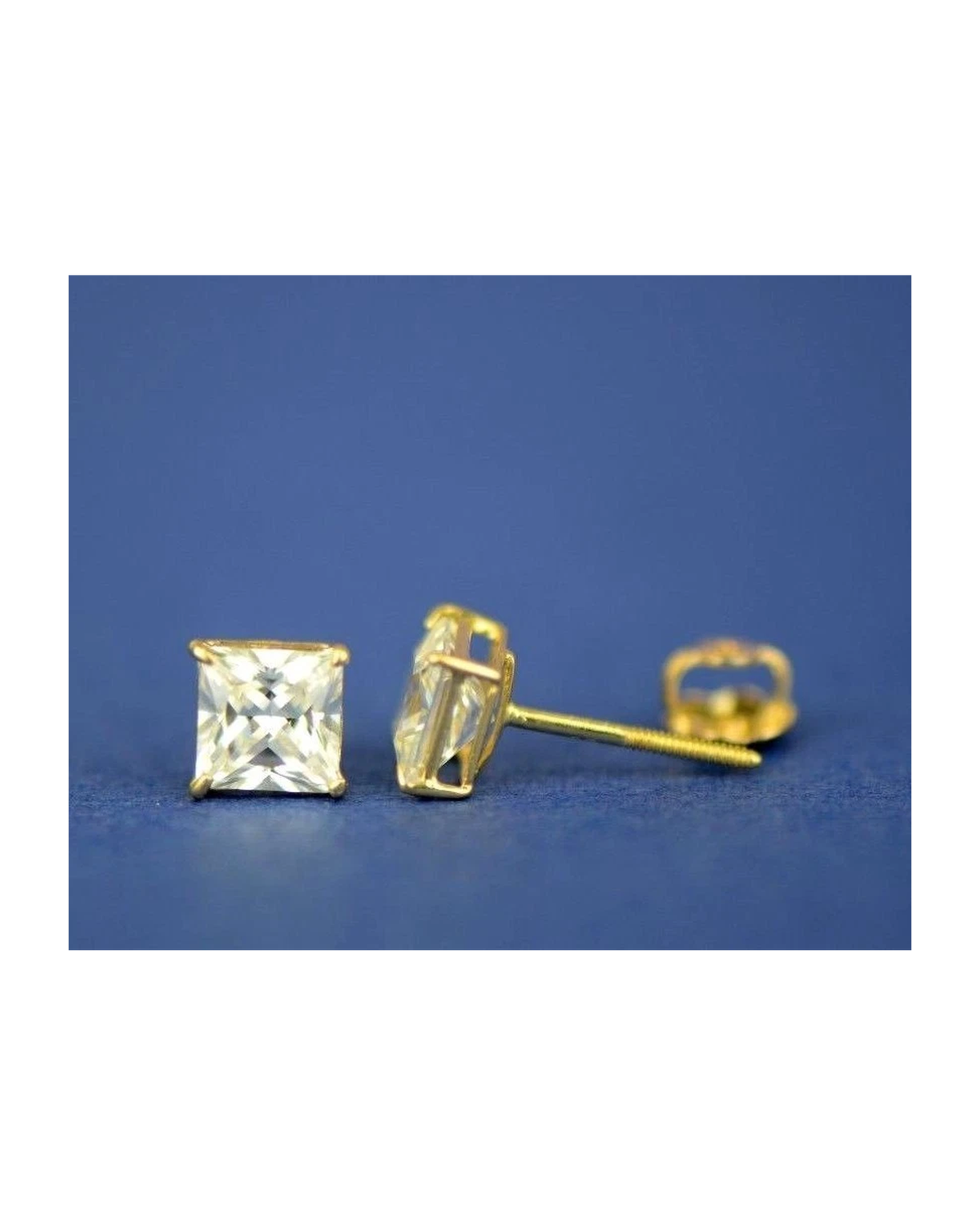 14K Yellow Gold Square CZ Stud Earrings with Screw Back - 3x3mm to 10x10mm