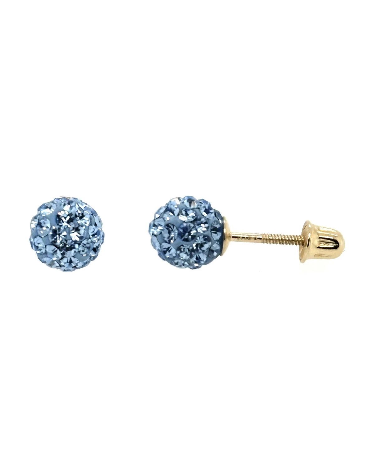 14K Yellow Gold Round Crystal Ball Stud Earrings with Screw Back - 10mm