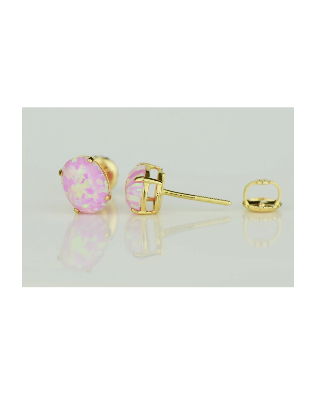 14K Yellow and White Gold Oval Opal Stud Earrings with Screw Back