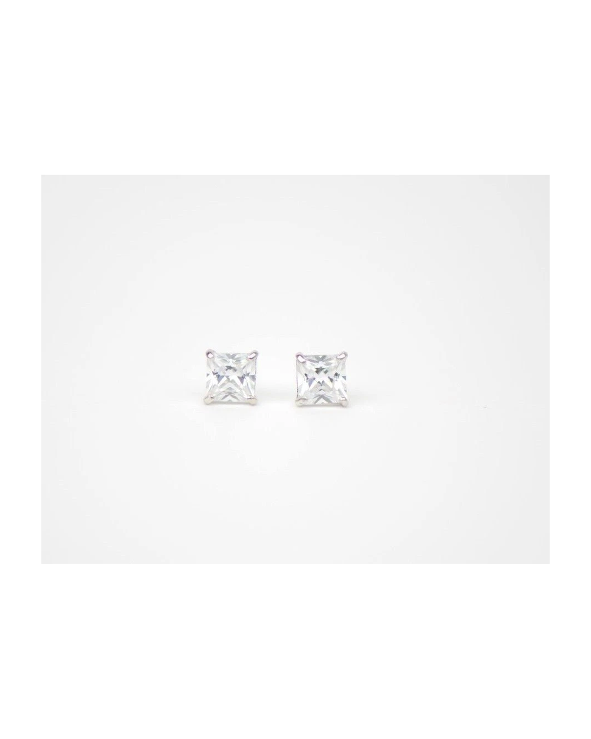 14K White Gold Square Princess Cut CZ Stud Earrings with Screw Back - 3mm to 7mm