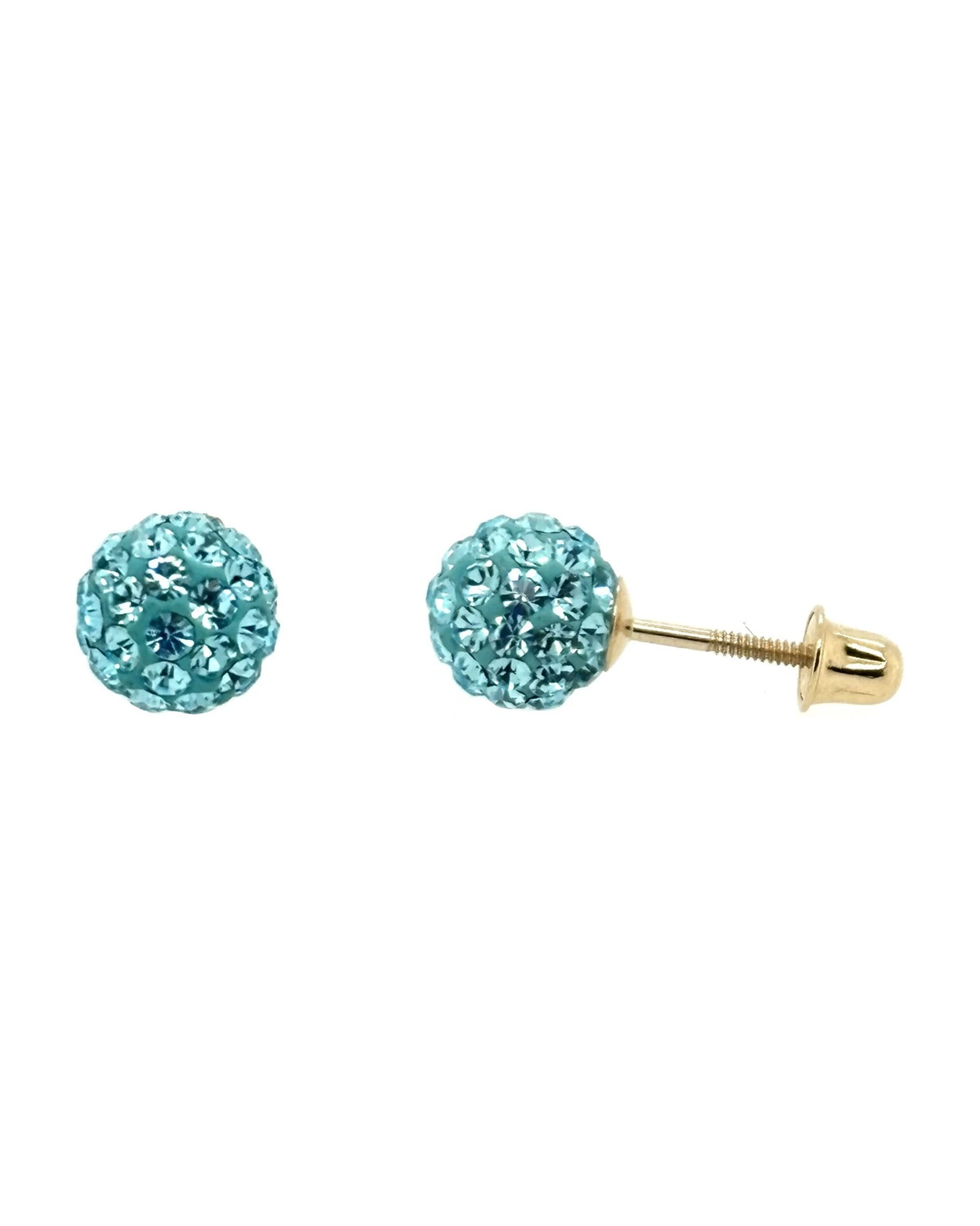 14K Yellow Gold Round Crystal Ball Stud Earrings with Screw Back - 10mm