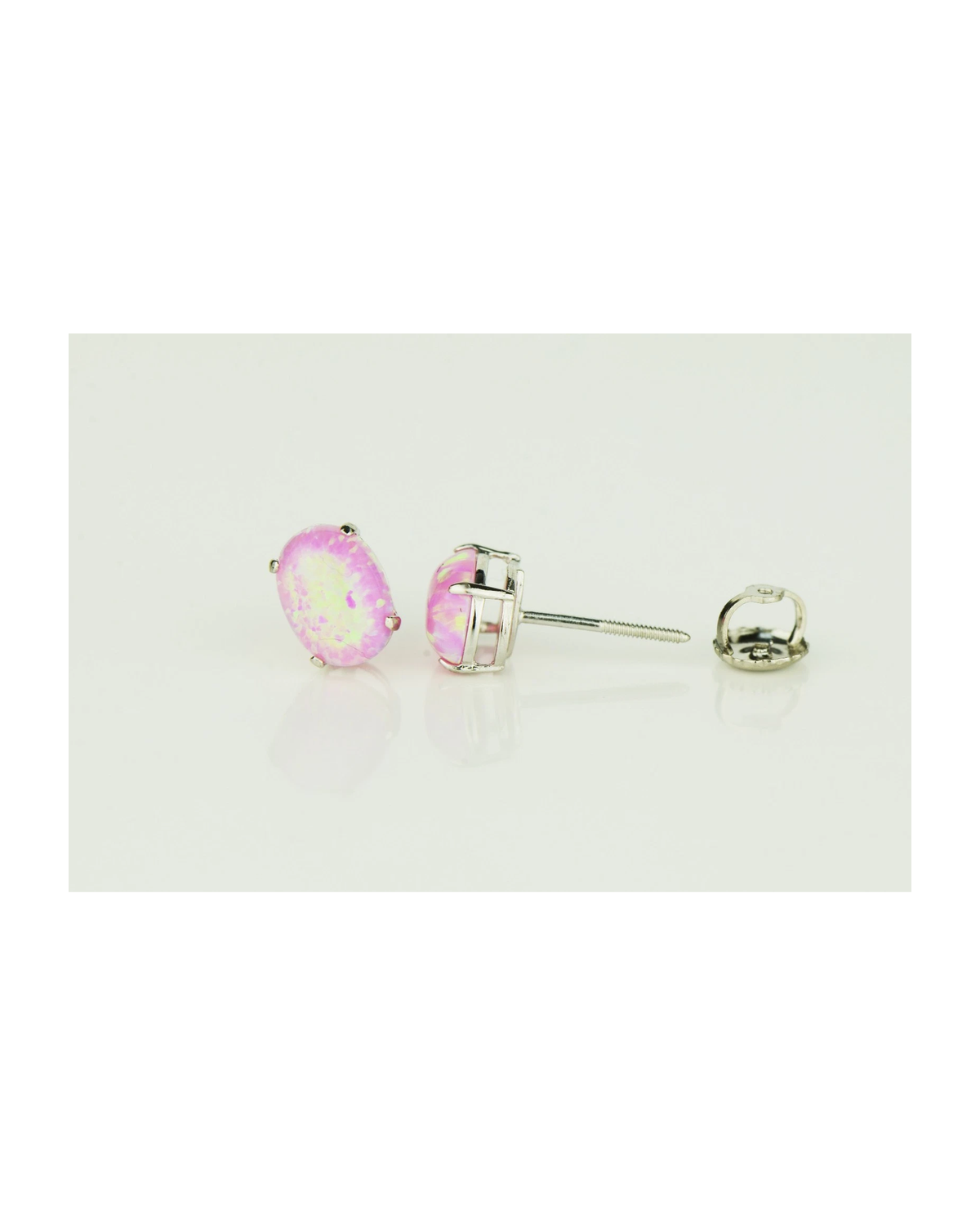 14K Yellow and White Gold Oval Opal Stud Earrings with Screw Back