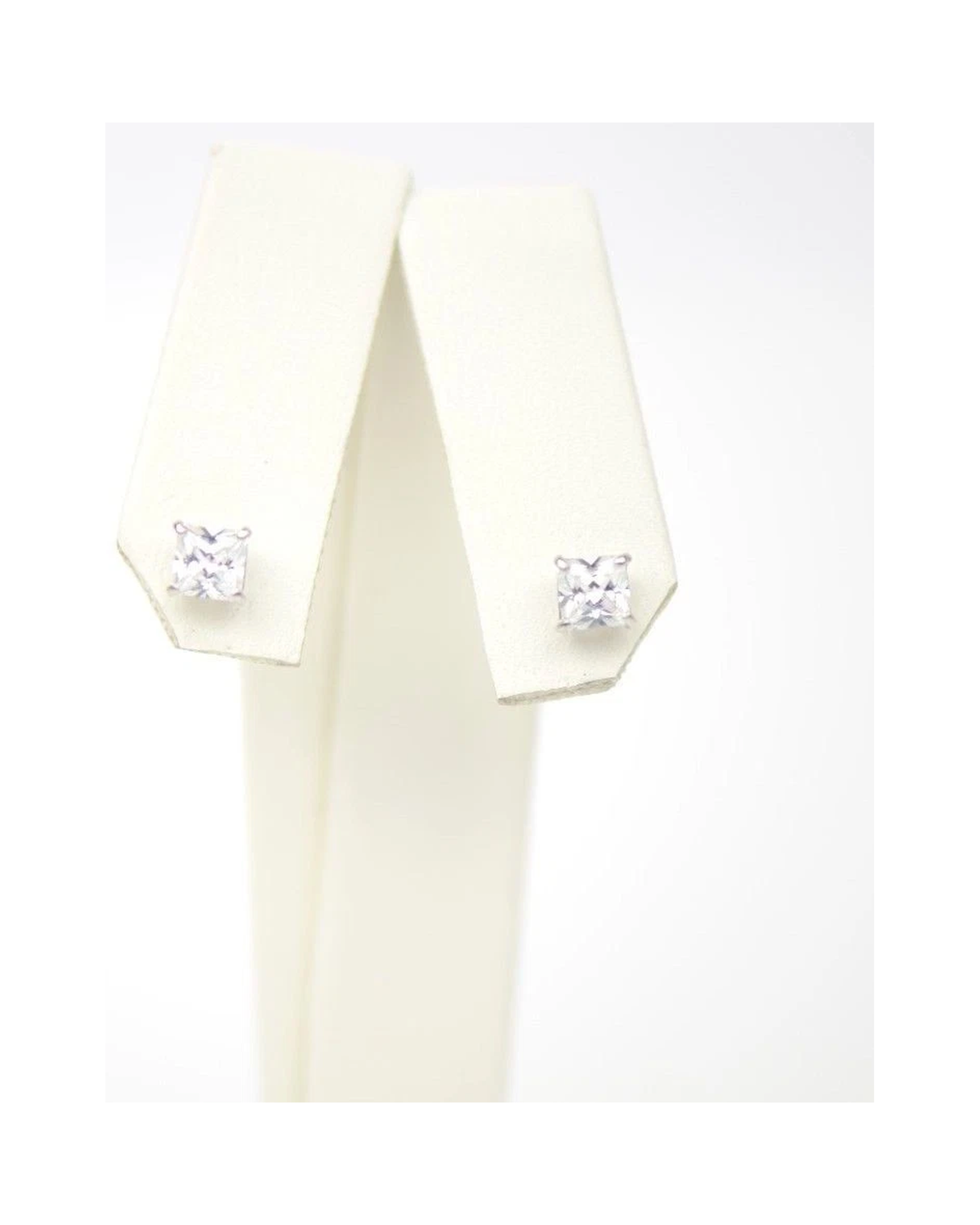 14K White Gold Square Princess Cut CZ Stud Earrings with Screw Back - 3mm to 7mm