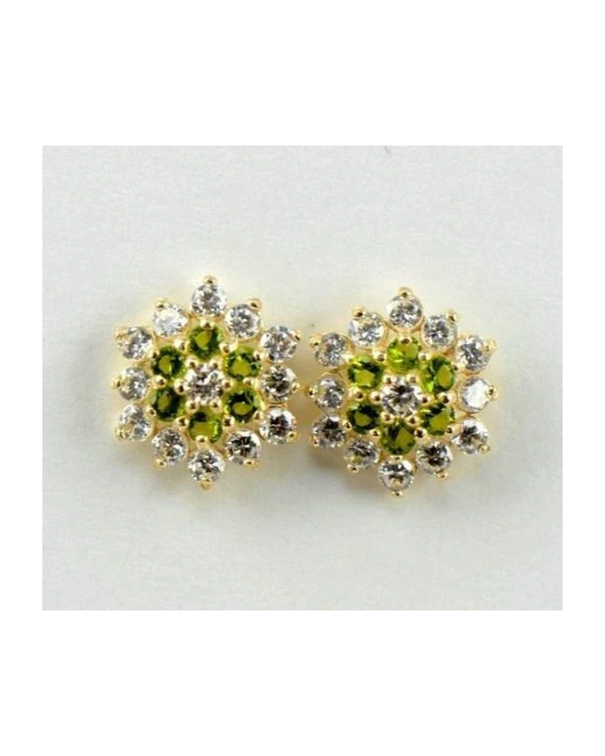 14K Yellow Gold Flower CZ Stud Earrings with Screw Back