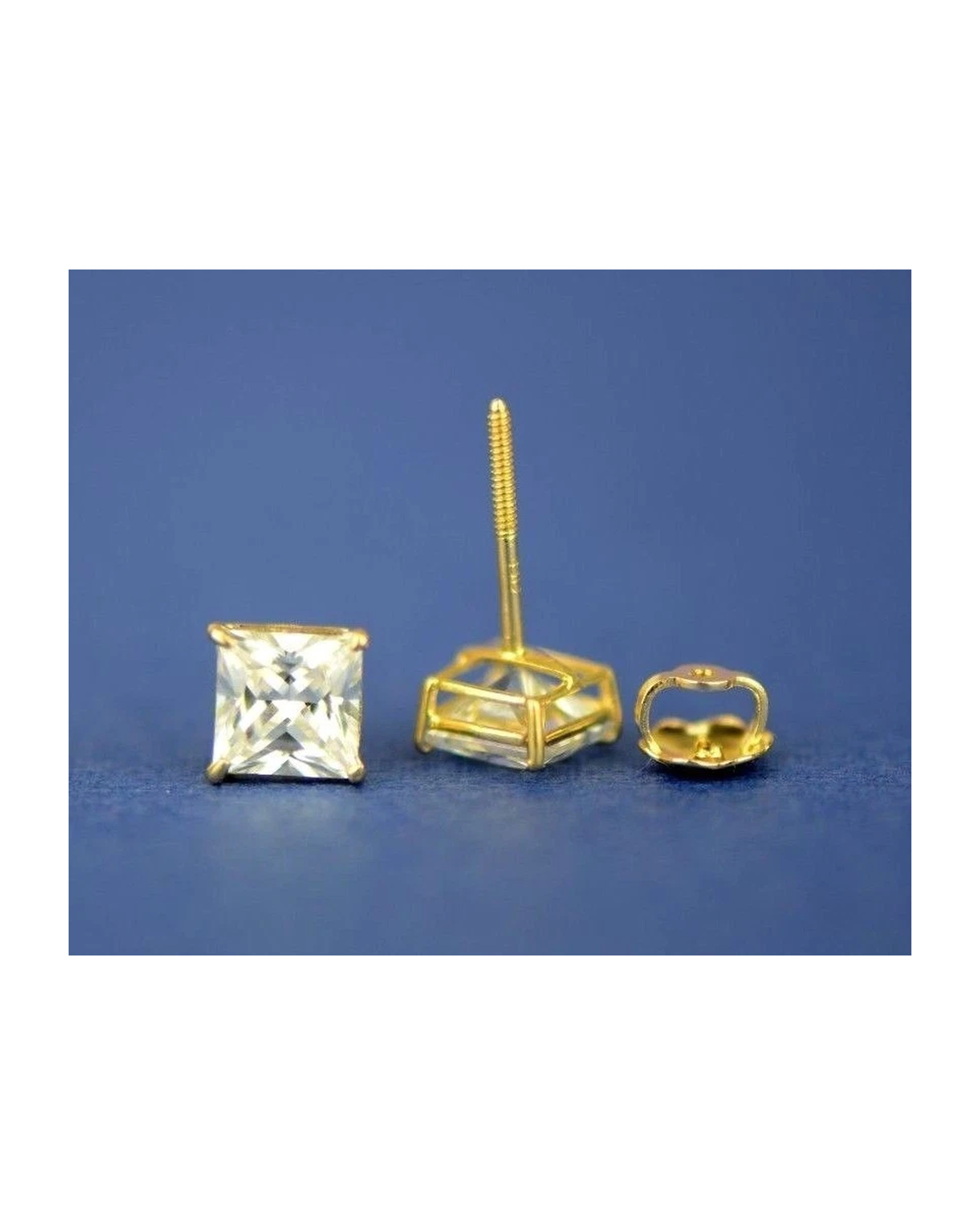 14K Yellow Gold Square CZ Stud Earrings with Screw Back - 3x3mm to 10x10mm