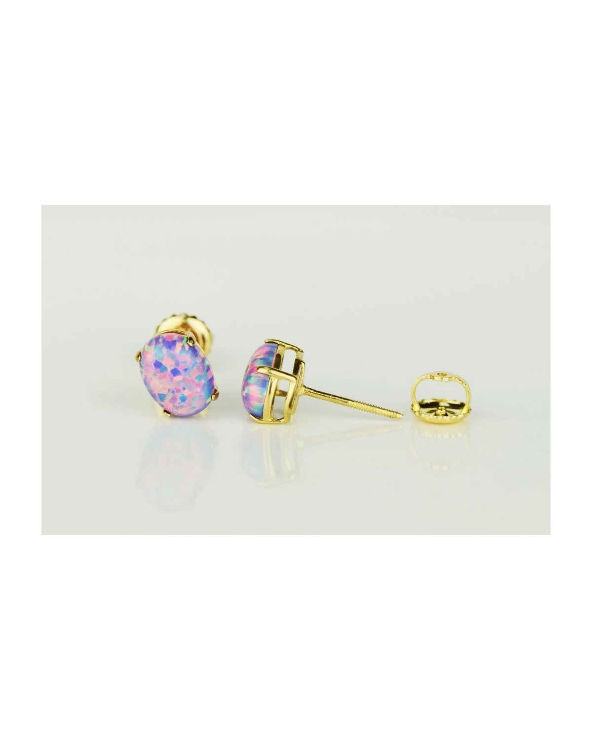 14K Yellow and White Gold Oval Opal Stud Earrings with Screw Back