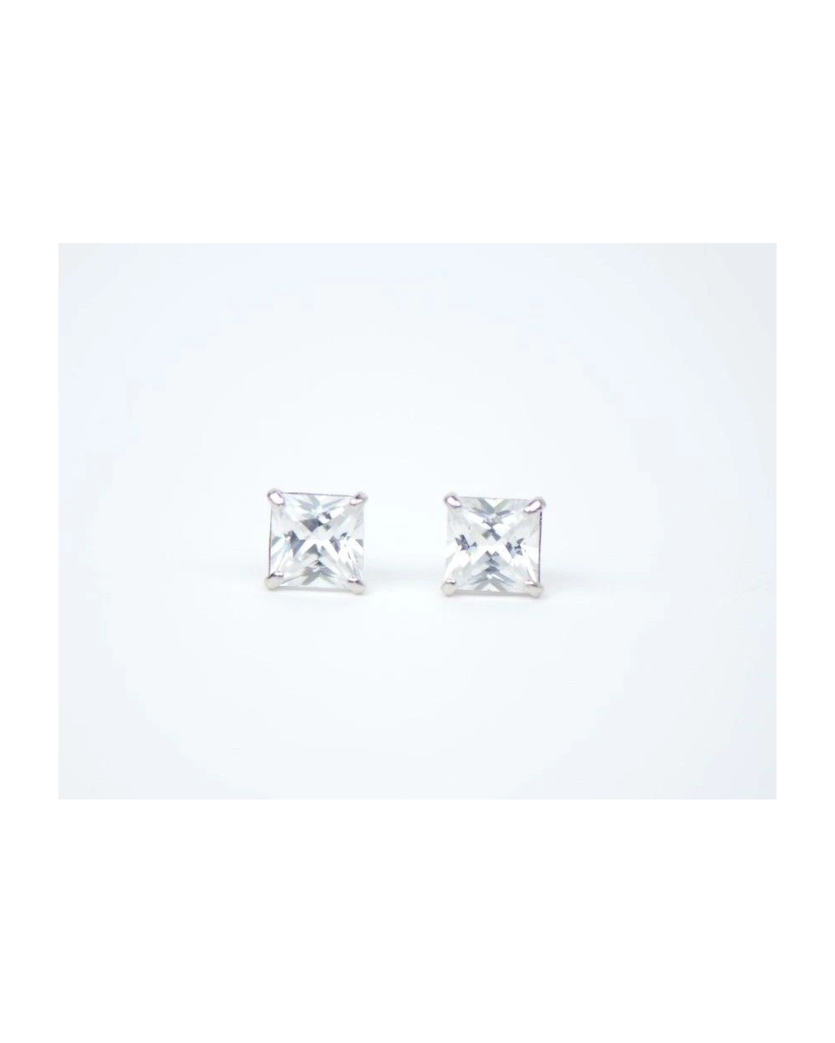 14K White Gold Square Princess Cut CZ Stud Earrings with Screw Back - 3mm to 7mm