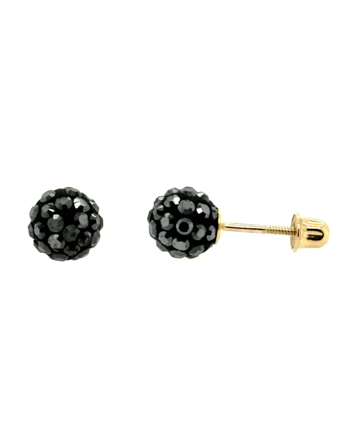 14K Yellow Gold Round Crystal Ball Stud Earrings with Screw Back - 10mm